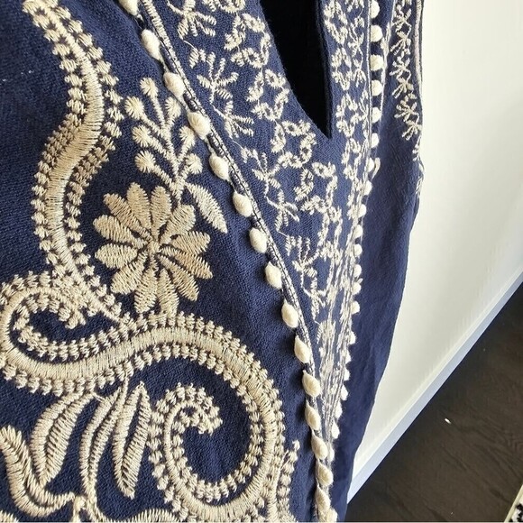 THML Blue Embroidered Blue Sleeveless Sheath Dress Size Small - Picture 4 of 11